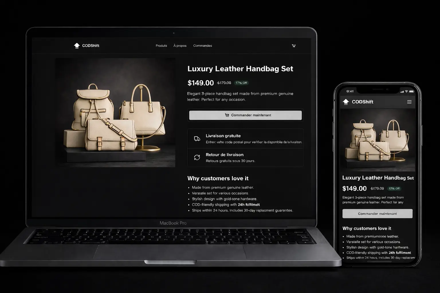 CODShift dashboard preview — dark theme
